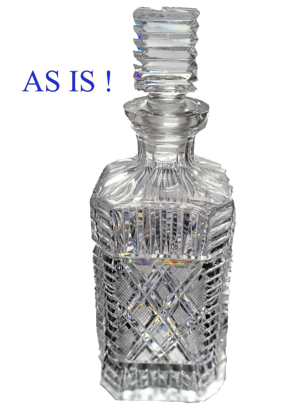 Waterford Master Cutter Crystal Square Decanter 10" Strawberry Diamond Cut AS IS